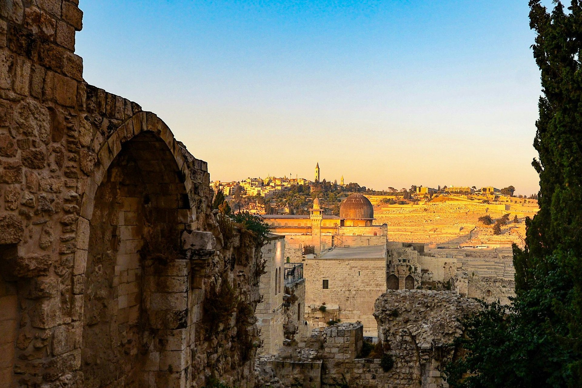 Jerusalem old city stone at golden hour