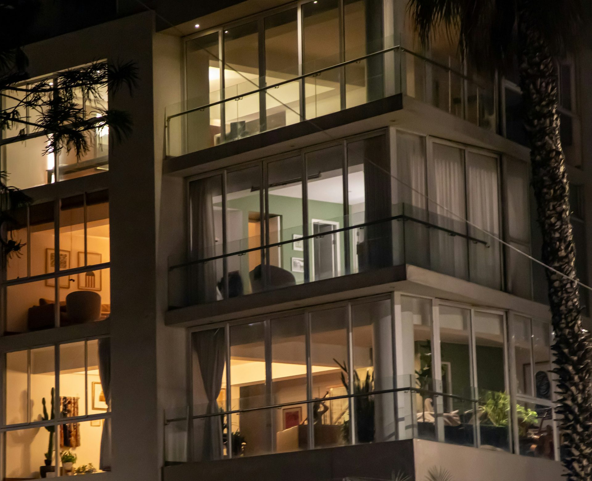 Residential tower balconies at night