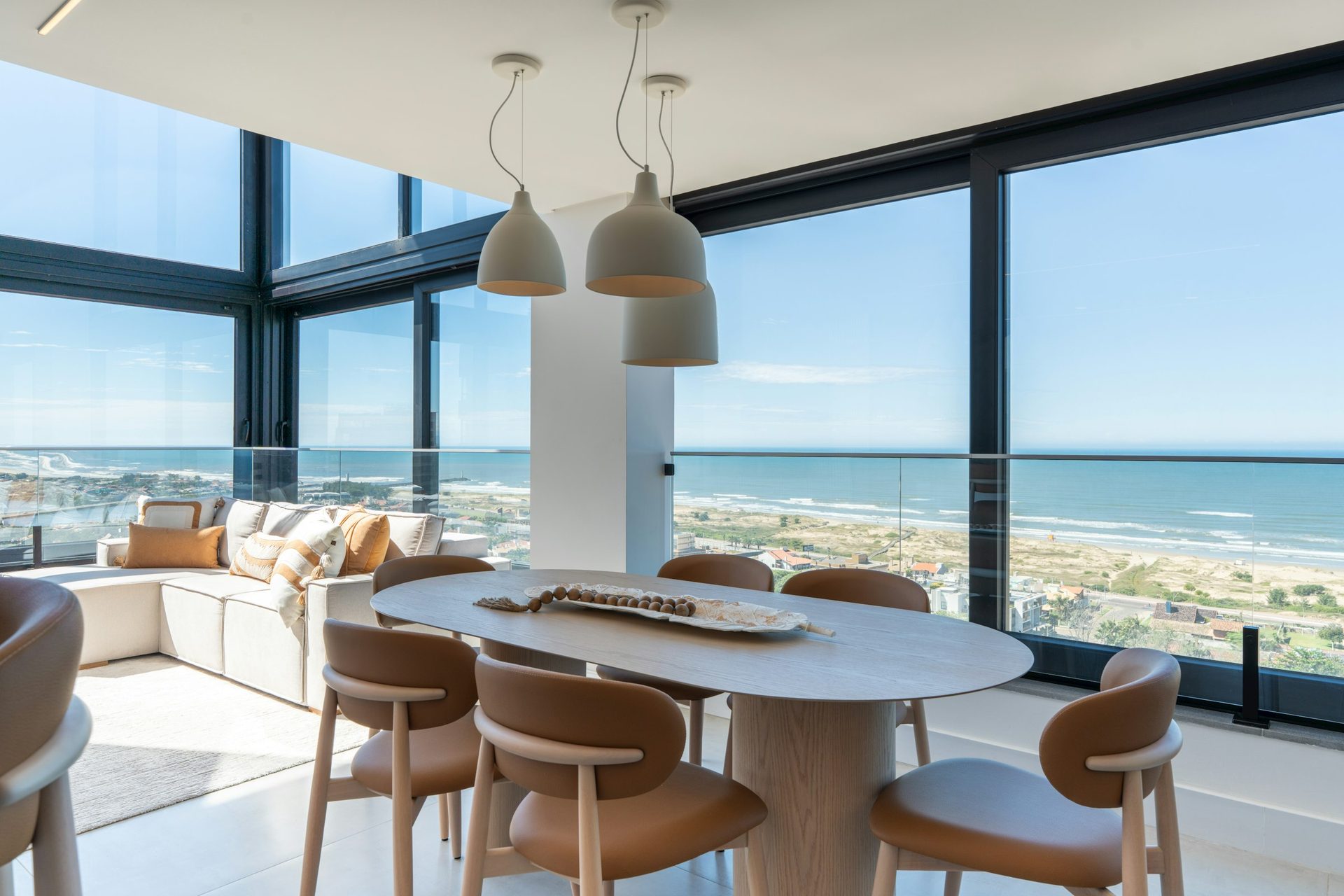 Dining area with harbour light