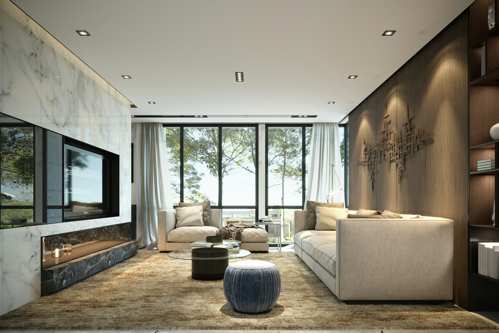 Double-height living room (render)