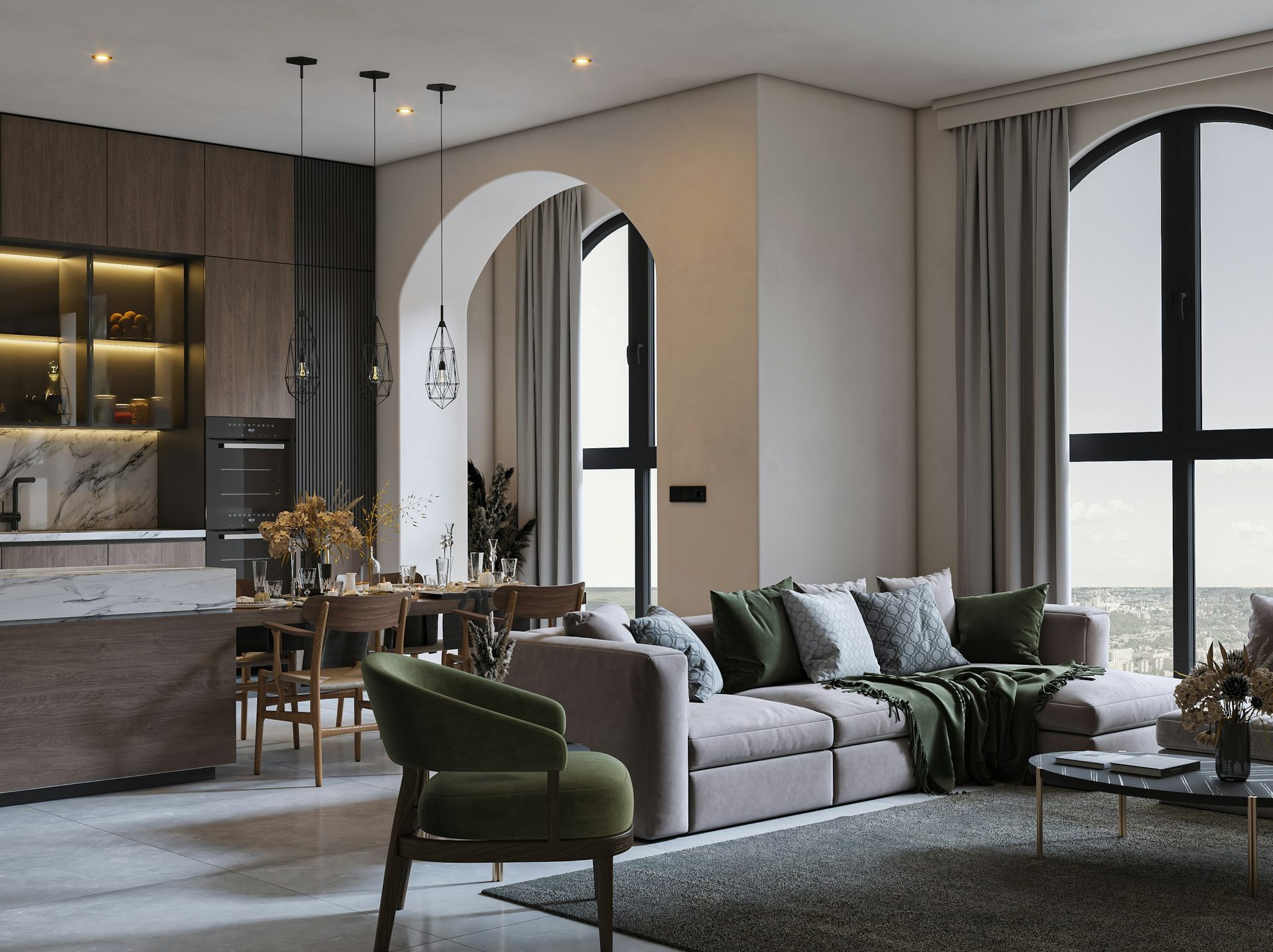Open-plan living room and kitchen