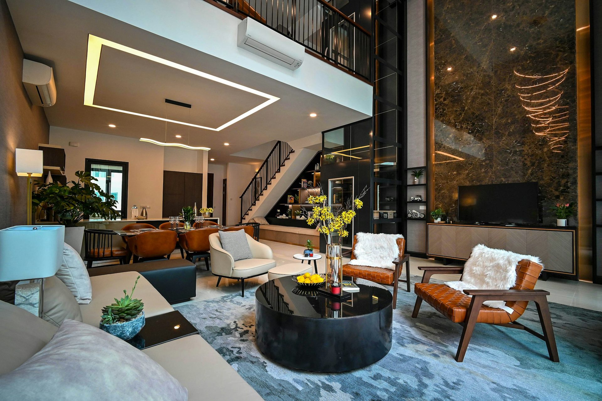 Dining area with natural wood finishes